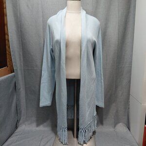 Lilly Pulitzer Light Blue Women's XL Tatum Long Fringe Hem Open Front Cardigan